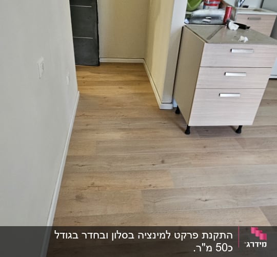 רצפת פרקט עץ בהירה במסדרון דירה